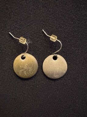Chico's Silver & Gold Tone Textured Disc Drop Earrings